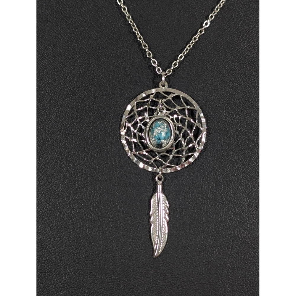 Vintage Style Silver Tone Dreamcatcher Feather‎ Charm Necklace 18" Boho